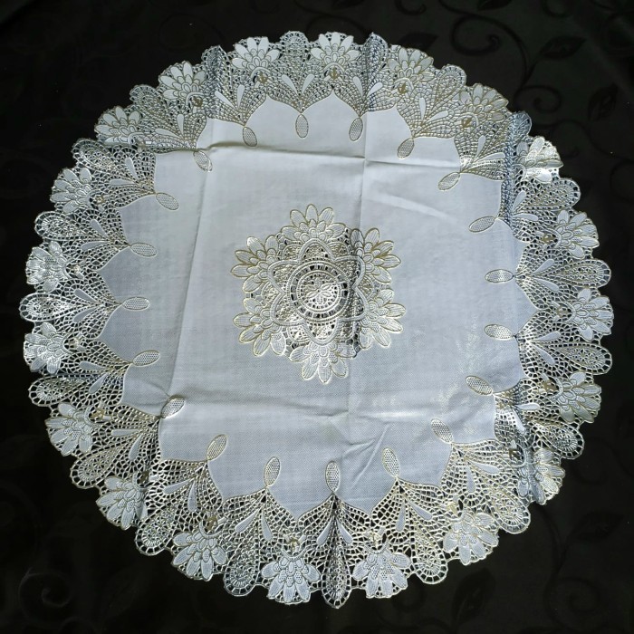 Taplak Meja Tamu Bulat Bundar silver Gold Mewah 70 Cm Anti Air