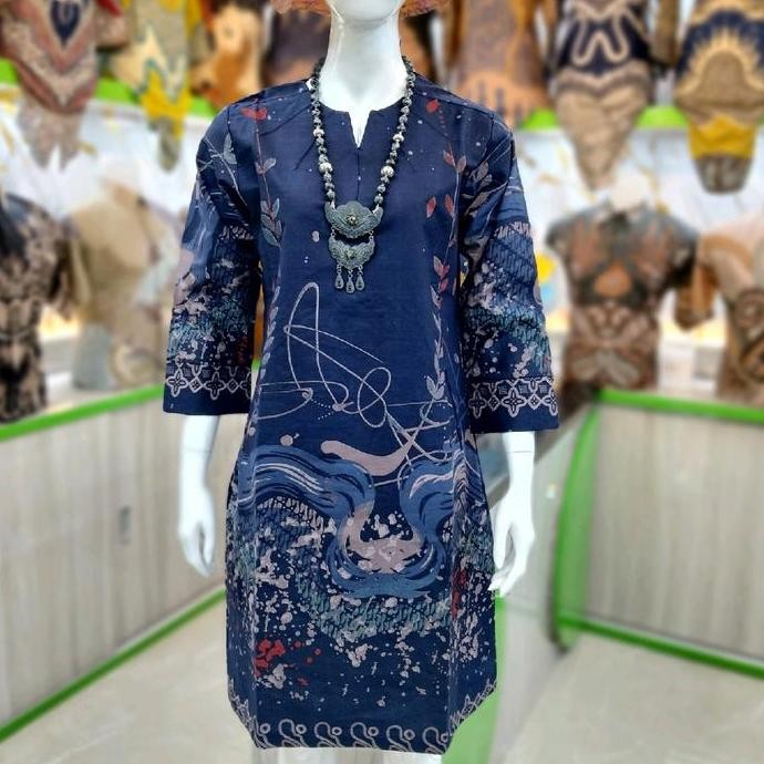 Tunik Batik  Qistina batik motif edelwish bahan katun halus model resleting belakang Wanita Terlaris