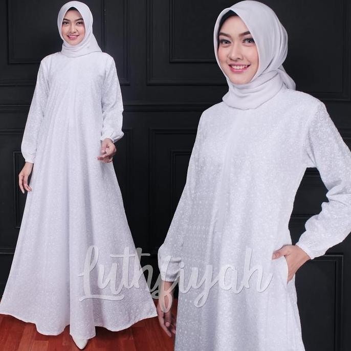 Gamis Katun Jepang Model Klok Setengah Payung Putih Bersih Dan Hitam Katun Poliester Polos Bunga Hit