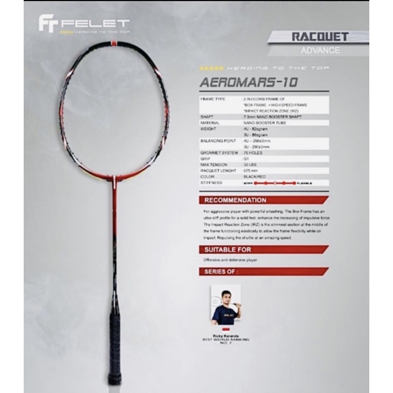 Raket Badminton Felet Aeromars 10 Galaxy Flare 10 Original