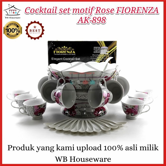 mangkok es buah set keramik / cocktail set motif rose FIORENZA AK-898