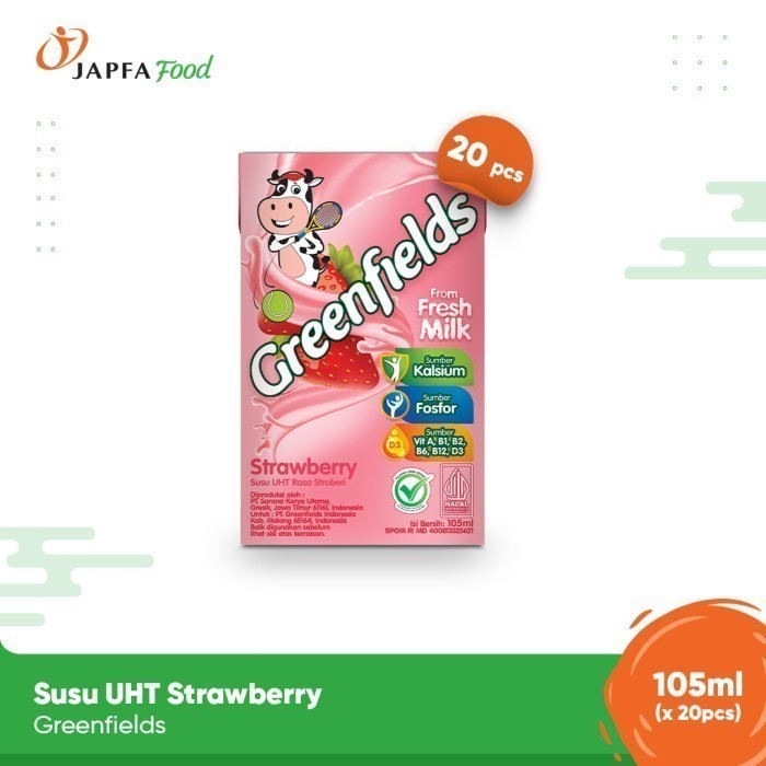 

Greenfields Susu UHT Strawberry 105 ml - isi 20 pcs - 100% Fresh Milk dari Greenfields Farm