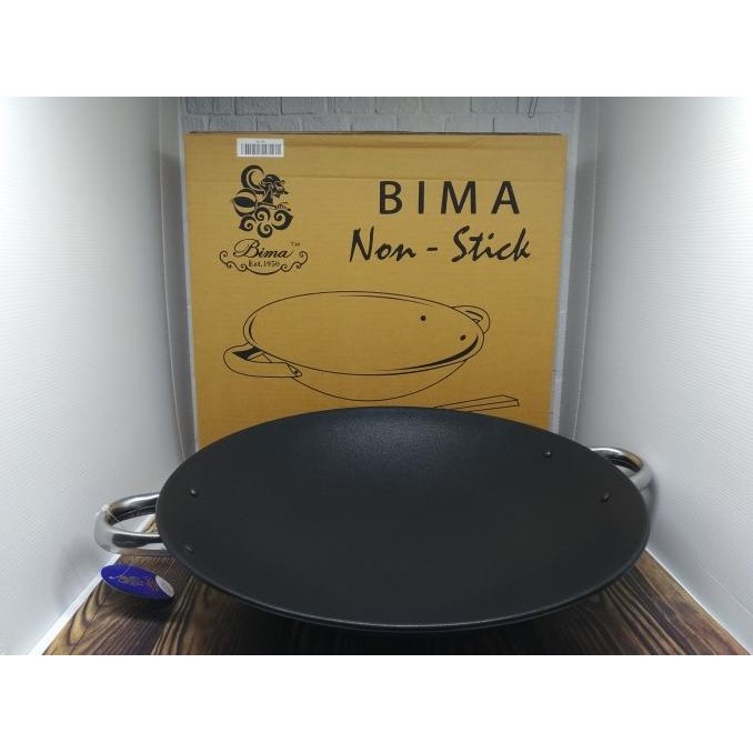 BIMA Wajan Besi Hitam Kuali Wok Teflon Lapisan Anti Lengket 40 Cm SAML