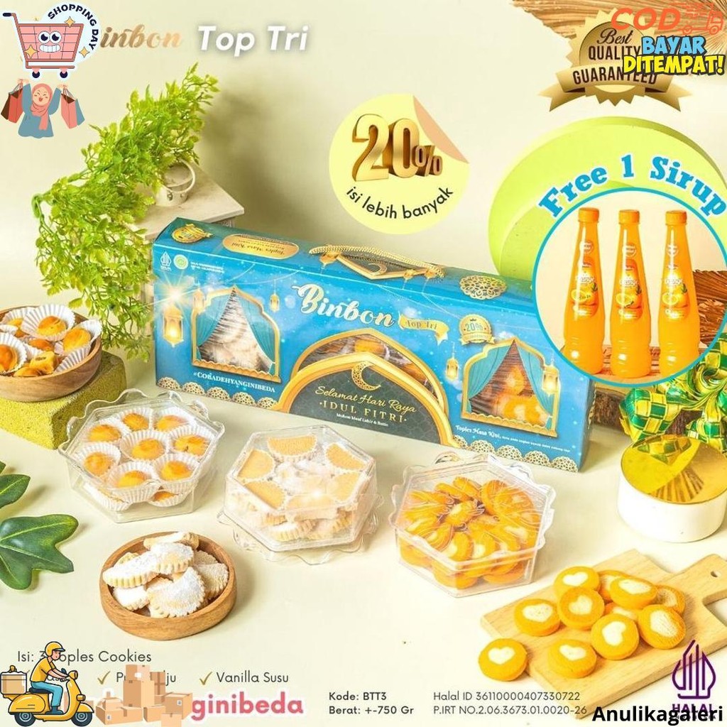 

Apazada - Kue Kering Lebaran Binbon Top Tri Squash / Hampers Kue Lebaran Paket 3 Toples + 1 Sirup D Cod