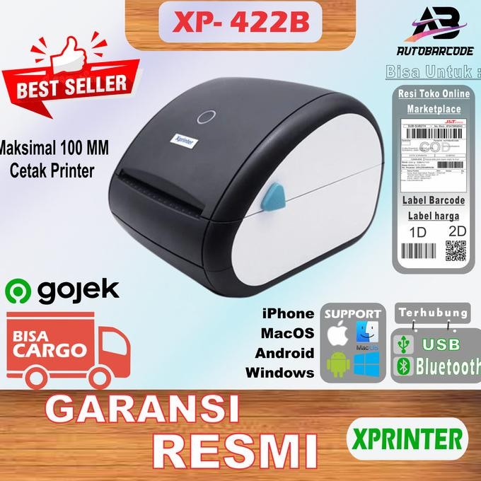 HARGA DISC - Xprinter XP-422B Bluetooth Printer Label Barcode A6 Usb Stiker Resi Thermal 100MM XP422