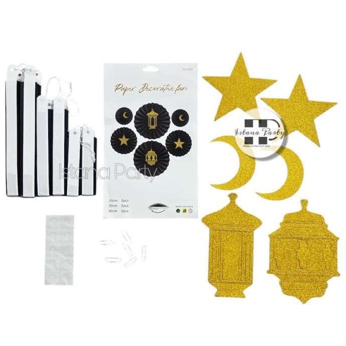 

{{{{}}] Paperfan Ramadhan / Paper Fan Idul Fitri Set 6in1 - Hitam