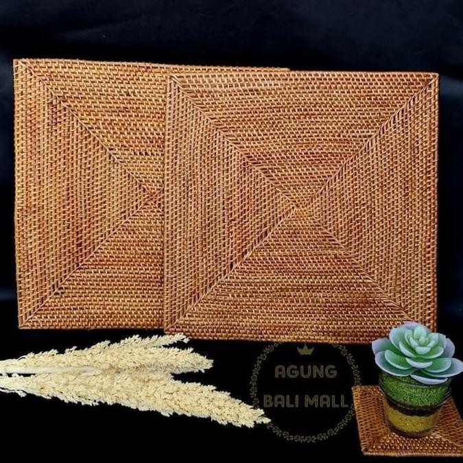 {{{{}}] Placemat rotan ate | placemat ate persegi | alas piring anyaman ate