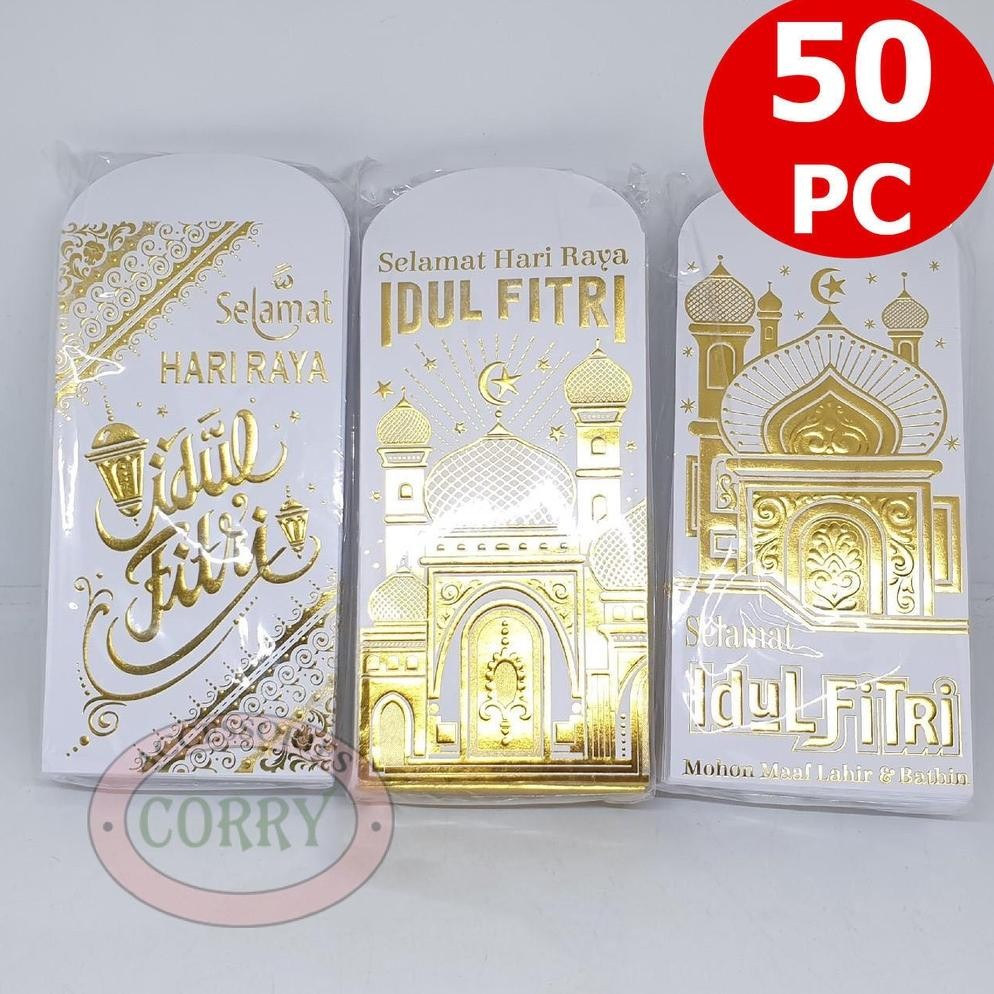

Angpao Idul Fitri Lebaran Isi 50 Mewah 17 Cm Bulk Murah Amplop Uang Putih Embos Emas Mengkilap
