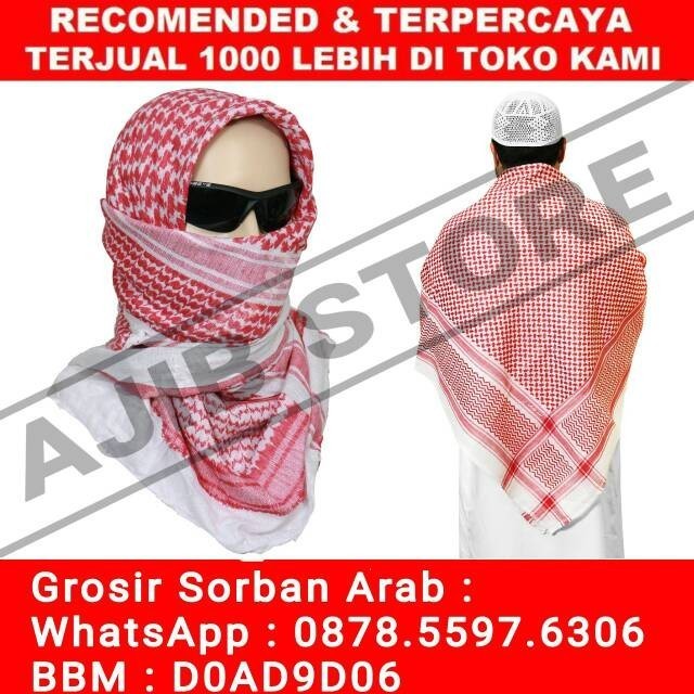 Sorban SORBAN ASLI SAUDI Surban/Imamah Arab Almas Arafat Shemagh Merah Hitam motif halus arab