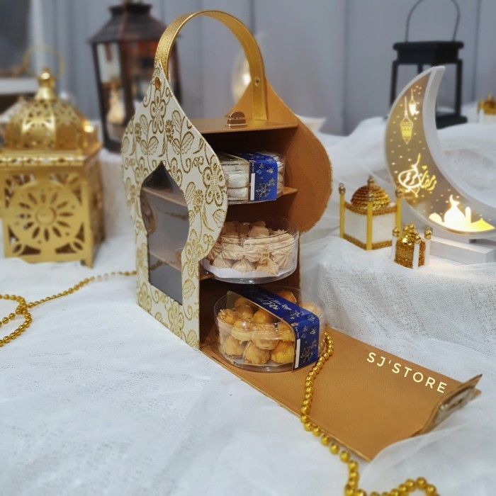

New! Aksesoris box cantik hampers kue kering lebaran idul fitri 2021 - Emas - S Dengan Isi Lebaran
