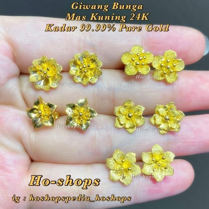 Giwang Bunga Mas Kuning 24K 999 Hongkong Internasional Pure Gold