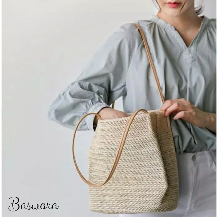 TW1828 TAS WANITA RAJUT ROTAN TOTEBAG SIMPEL ELEGAN SHOULDER BAG