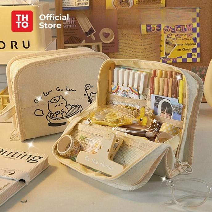 

THTO Tas Tempat Pensil Case Pouch Minimalis Anak Sekolah Gulu Gulu Canvas Stationery Kantor A154