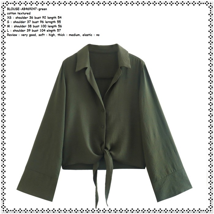 Ab469247 Baju Atasan Kemeja Ikat Hijau Army Green Wanita Korea Import