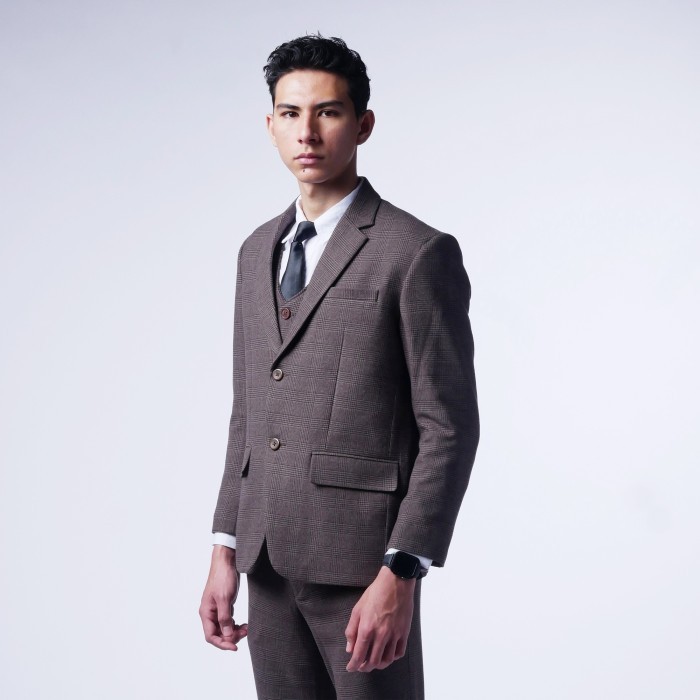 Mubeng Elegant Jas Slimfit Plaid Brown