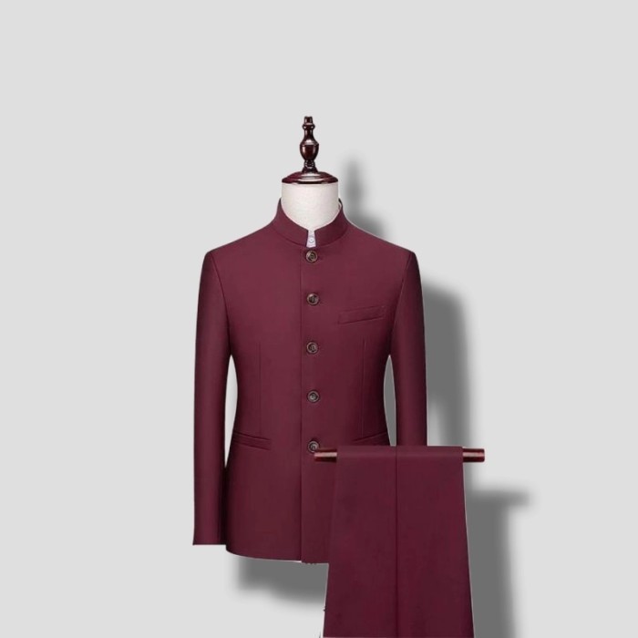setelan jas mandarin tuxedo pria slimfit - merah marun, XXXL