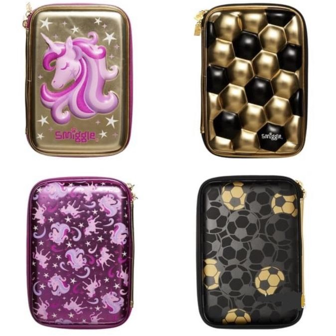 

+++++] SMIGGLE PENCIL CASE HARDTOP UNICORN PINK GOLD SOCCERBALL GOLD ORIGINAL