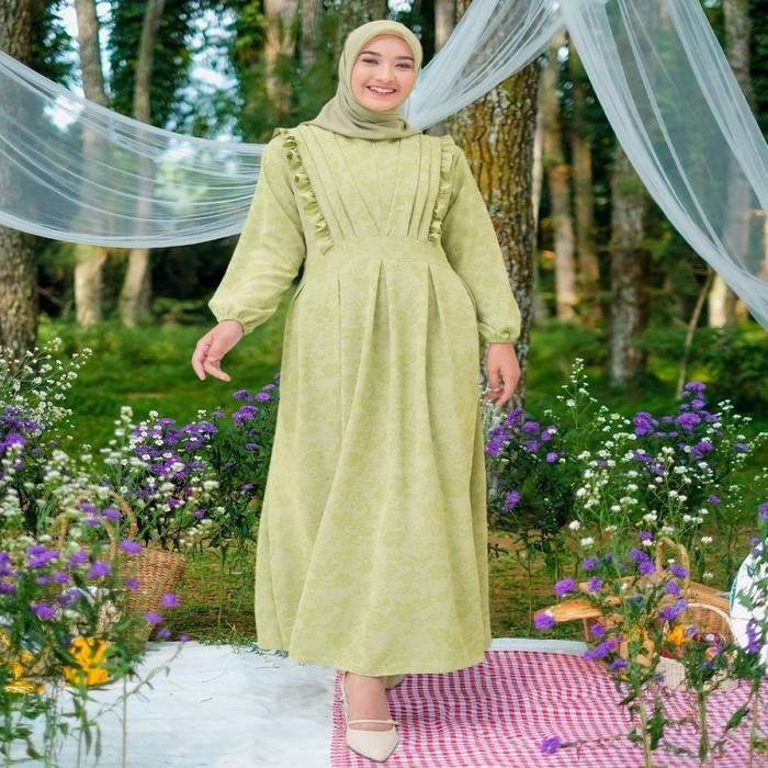 [Demore] - Zeanez Flower Dress Crinkle Airflow Casual Wanita - Outfit Kondangan Pesta Mewah - Gamis
