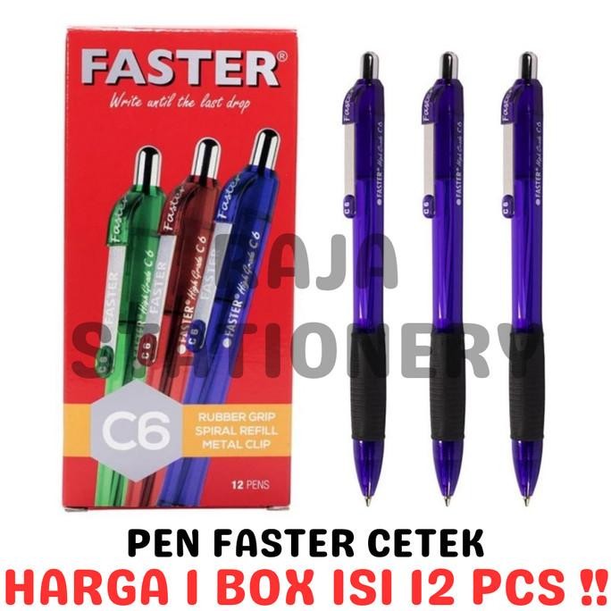 PEN FASTER C6 CETEK HITAM BIRU PENA PULPEN FASTER BLACK BLUE [12PCS]