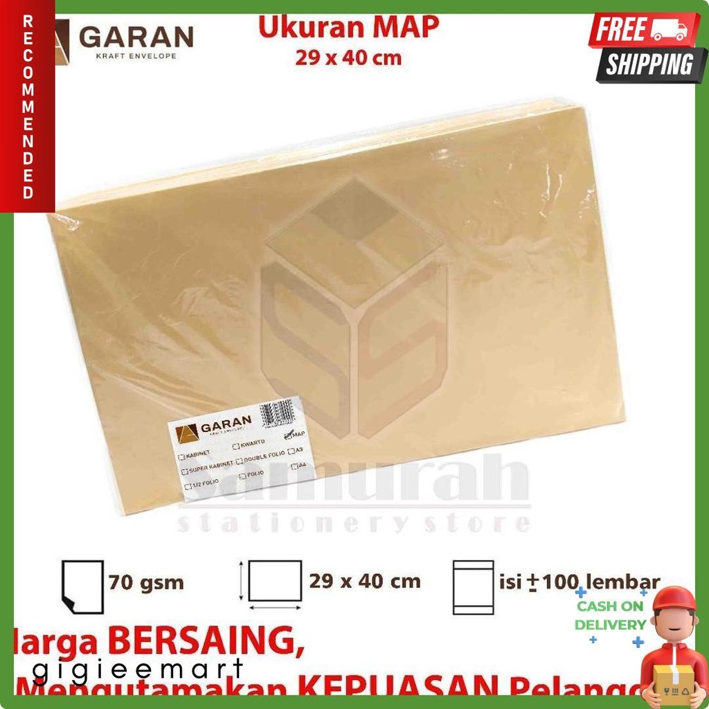 

Amplop Kertas Coklat Garan Ukuran Map 29 X 40 Cm / Amplop Dokumen Besar 1 Pak Isi 100 Lembar Tebal 70 Gsm / Gram 29X40 Diskon