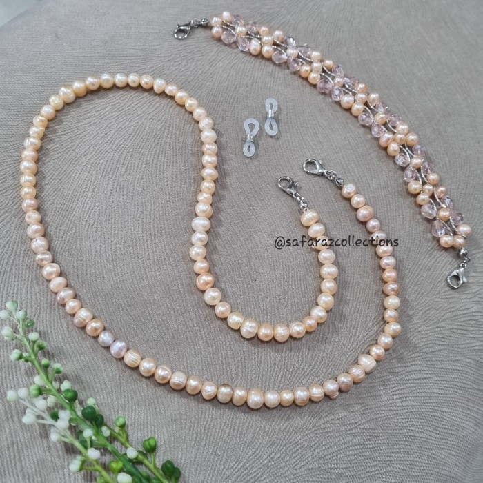 Set Kalung / Strap Masker dan Konektor Masker Mutiara Air Tawar Asli