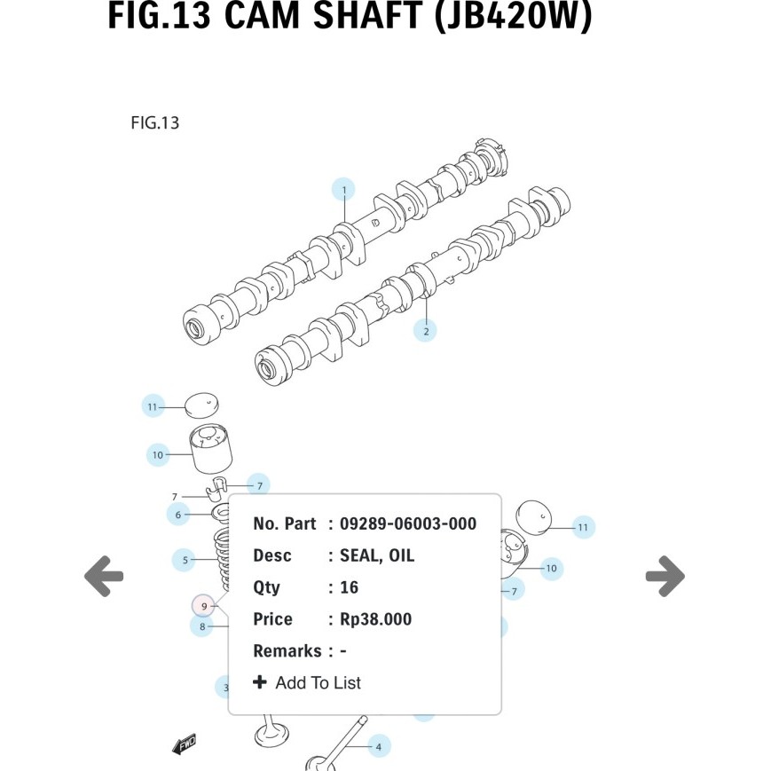 Seal Klep Dan Packing Cover Klep Grand Vitara 2000Cc Ori