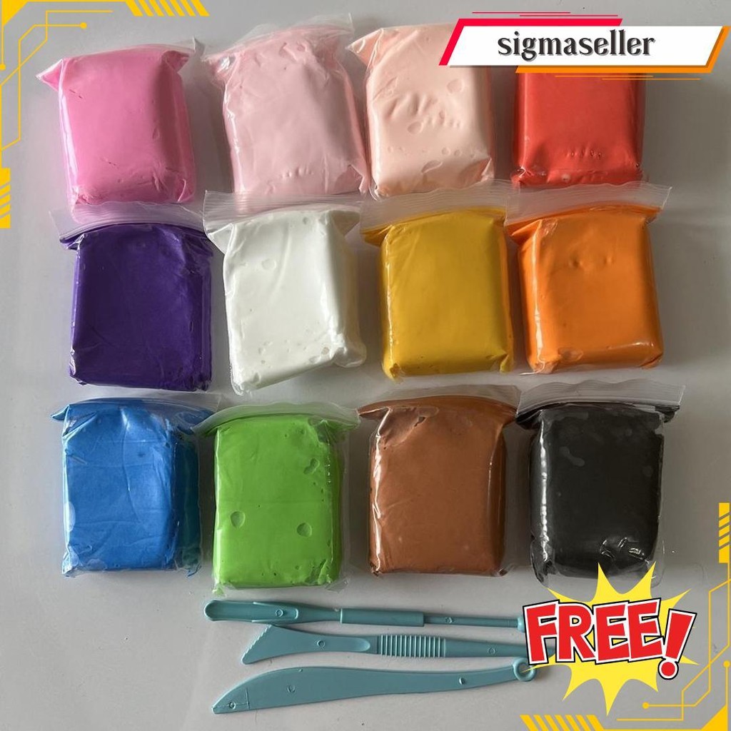 Air Dry Magic Jumping Clay 12 Pcs Free 3 Tools Super Soft Light Polymer Polimer Diy Mainan Bahan Wax