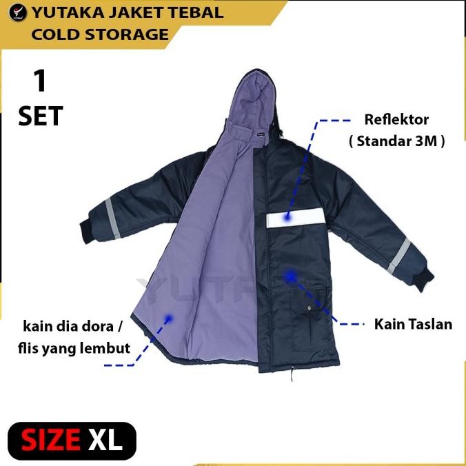 Jaket Cold Storage Tebal  warna biru navy satu set plus celana murah /  jaket gunung / jaket salju /