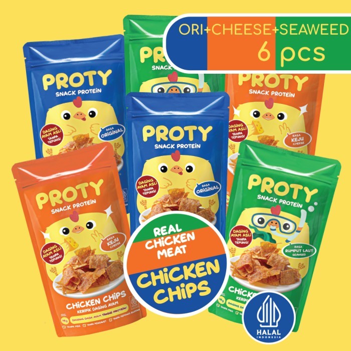 

SNACK ANAK SEHAT PROTY CHICKEN CHIPS ORI(2 PCS)+KEJU(2 PCS)+RUMPUTLAUT (2 PCS) CEMILAN BERPROTEIN