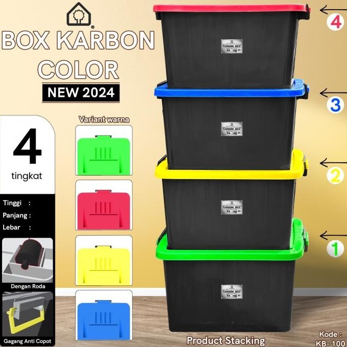 Grosir Container Box Plastik Carbon Akako | Box Silver Hongta Roda