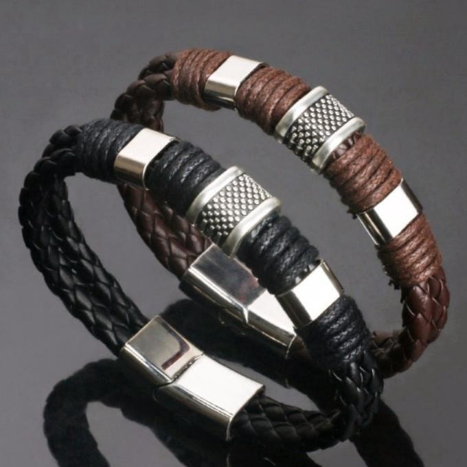 Sale Gelang Kulit Pria Wanita / Gelang Pria / Gelang Kulit Hitam Cokelat