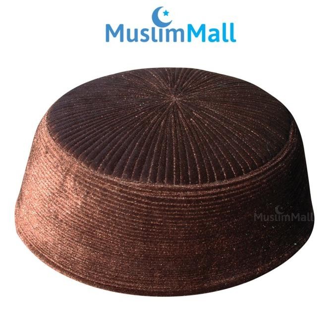 Sale Peci Chechen Velveteen Bahan Beludru Kaku Berkualitas Warna Coklat Tua