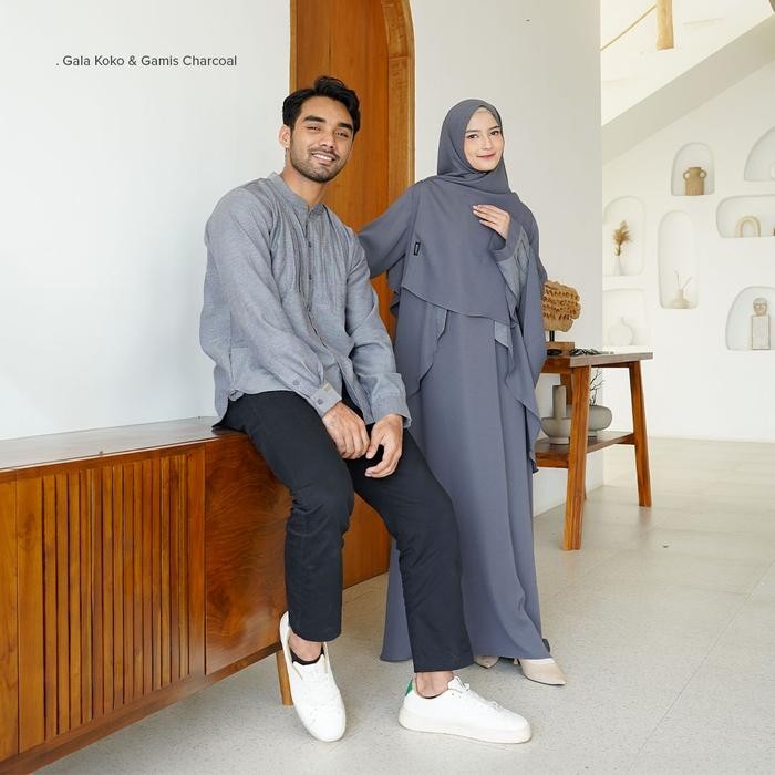 Best Seller Gala Family Set - Koko Dewasa Formal Casual Simple Kerah Muslim - Black