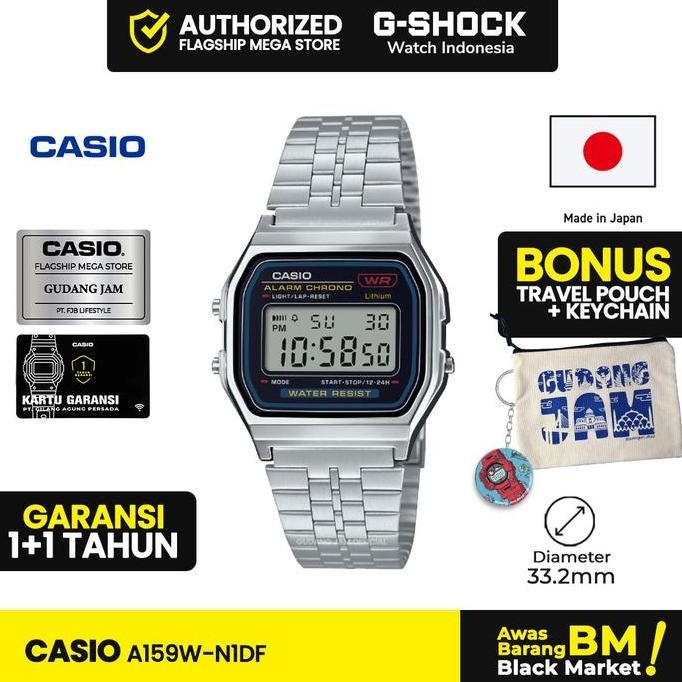 Promo Jam Tangan Pria Casio A159W-N1Df | Made In Japan | Silver Digital Rantai Original | A159W-N1 A