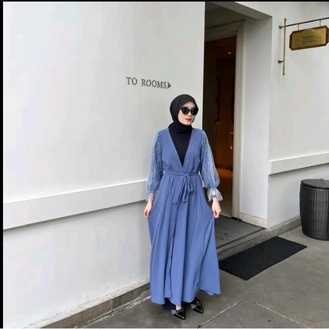 Good Quality Outer Long Cardy Cruty Mix Tille Akar Mutiara Polos Putih Navy Hitam Balon Cardigan