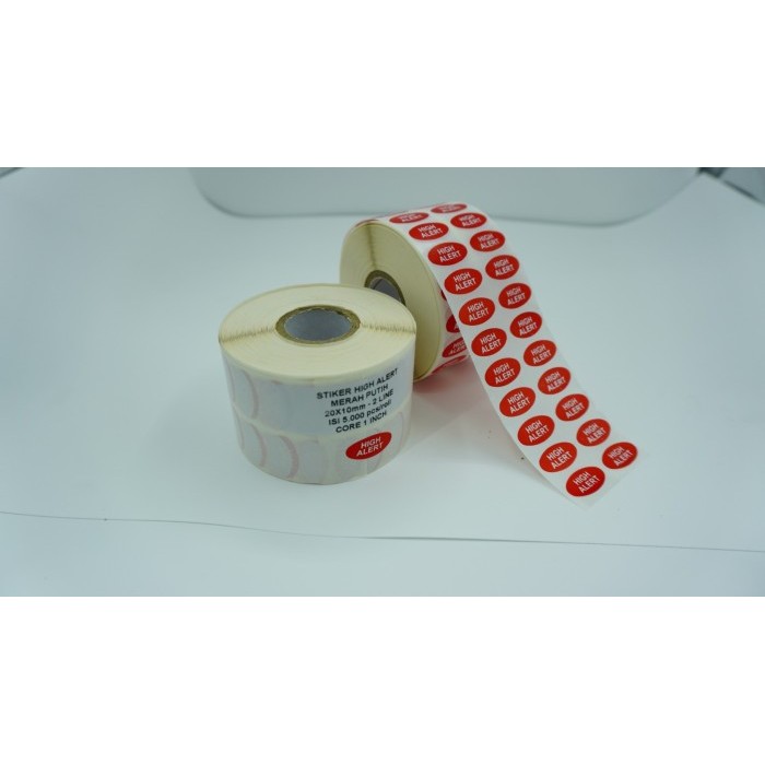 

STIKER HIGH ALERT MERAH OVAL 20X10MM ISI 5000 PCS IN ROLL