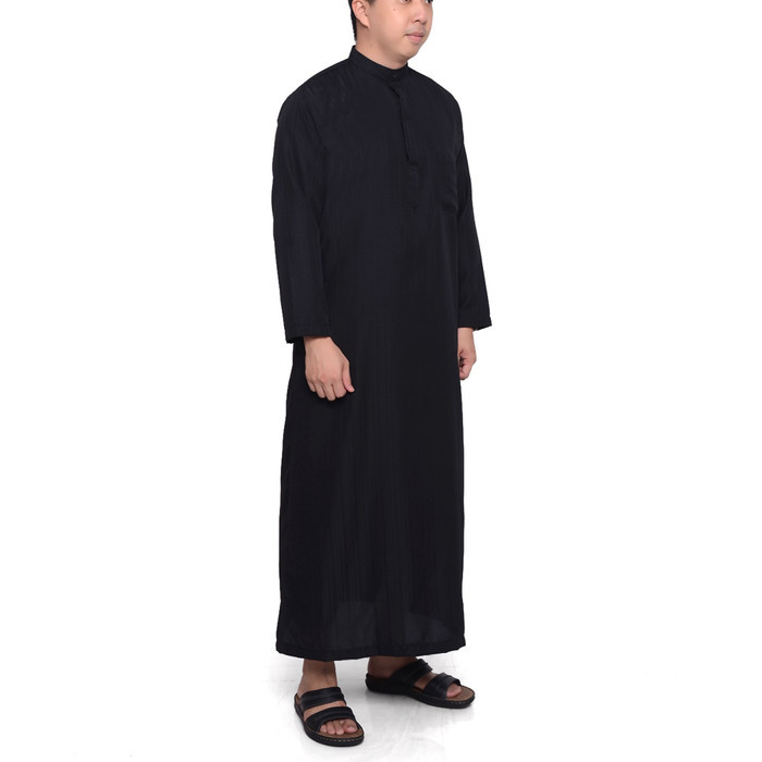 Jubah Gamis Pria Saudi Hitam Polos Lengan Panjang Premium