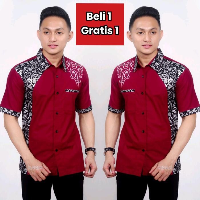Baju koko pria lengan pendek//beli 1 gratis 1//baju koko bordir dewasa lengan pendek//baju koko
