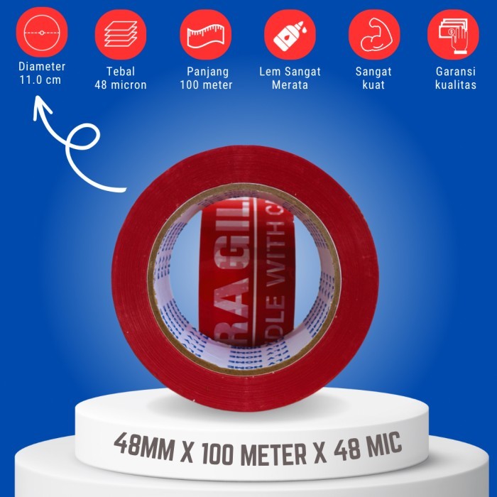 

FLYHOME LAKBAN FRAGILE MERAH PUTIH 100METER 48X100 METER 1 DUS 36 ROLL