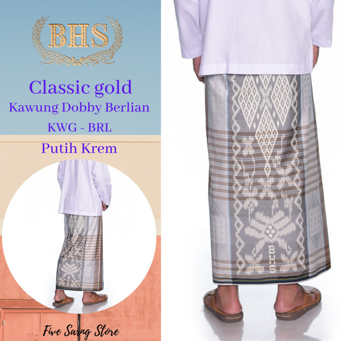 Sarung BHS Classic Gold Original Motif Kawung Dobby Berlian Putih Krem