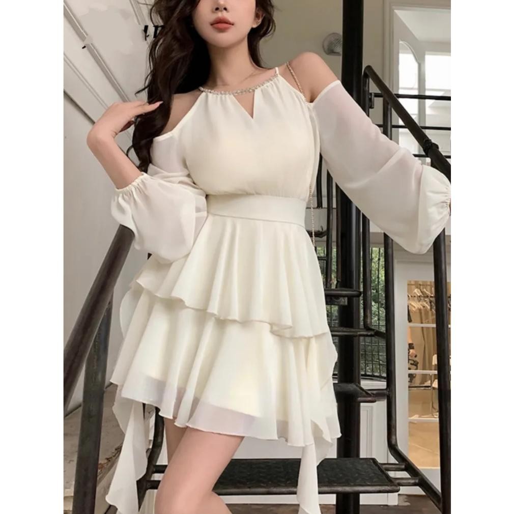 Dress Imeral Mutiara / Dress Sabrina Korea / Mini Dress Sifon / Gaun Pesta Lengan Balon / Dress Cant