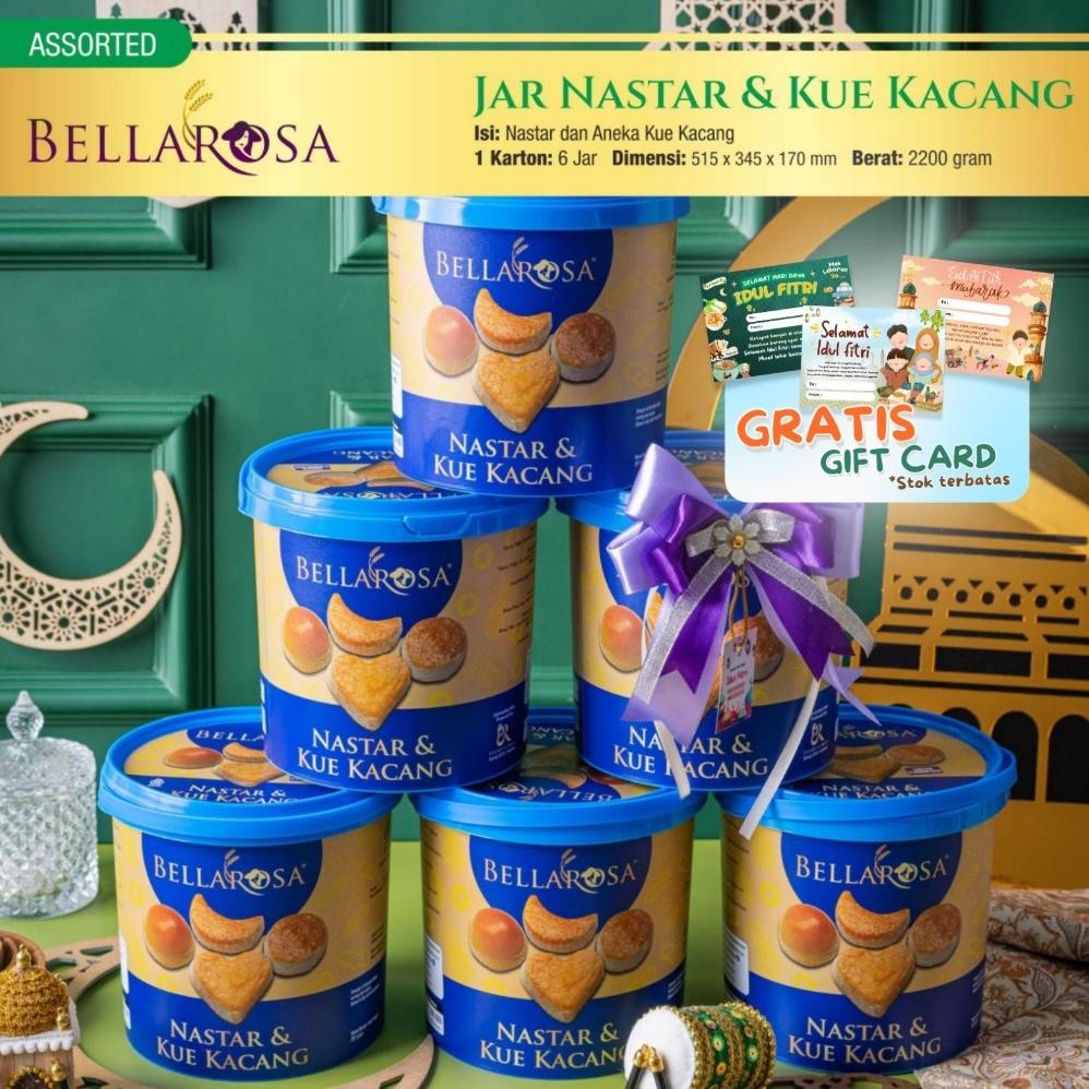 

lumineeroffc paket kue lebaran 2025 bellarosa nastar dan kue kacang satu karton isi 6 ember