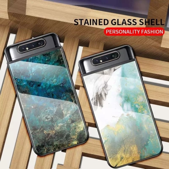 TERMURAH Marble Glass Case Samsung Galaxy A80 SamsungA80 Back Cover Casing HP