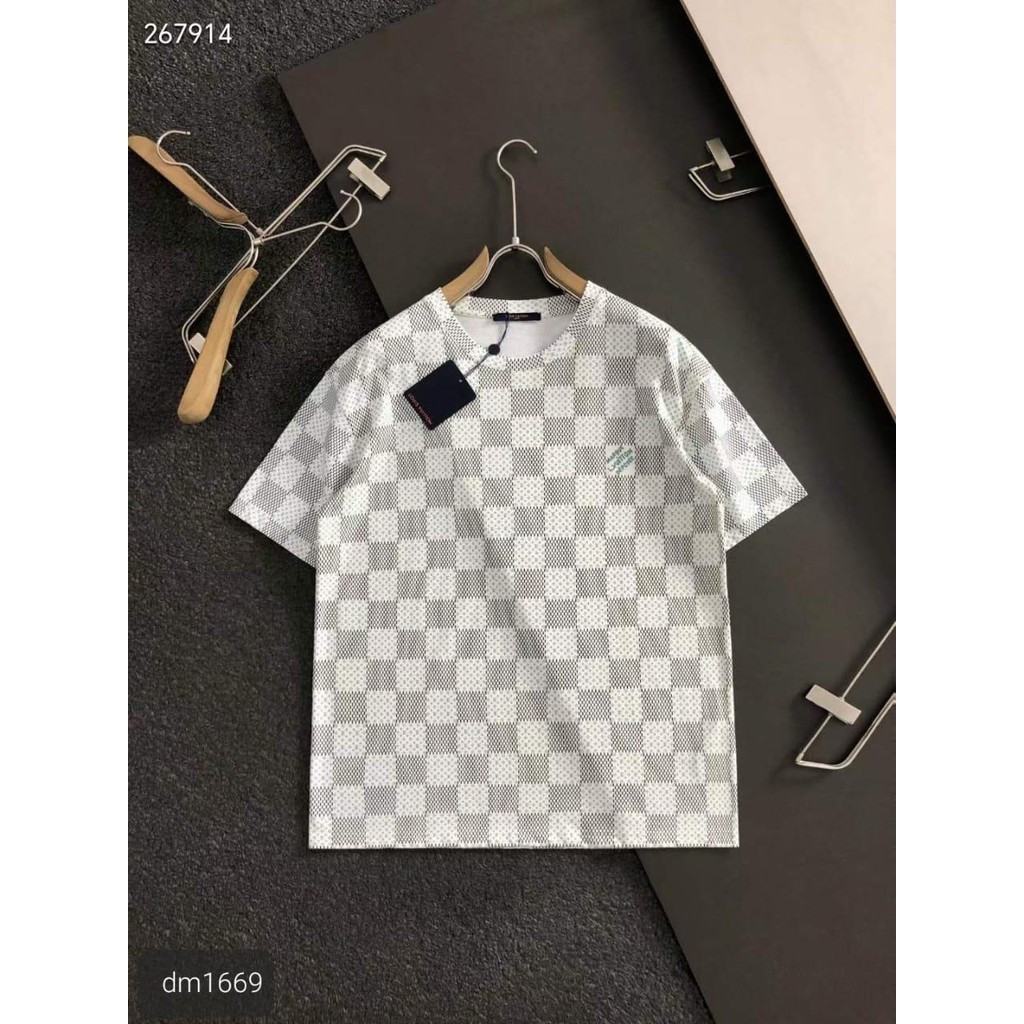 TSHIRT LV WHITE KAOS PRIA KAOS DISTRO COWOK MOTIF KOTAK KOTAK BAJU LENGAN PENDEK PRIA OVERSIZED