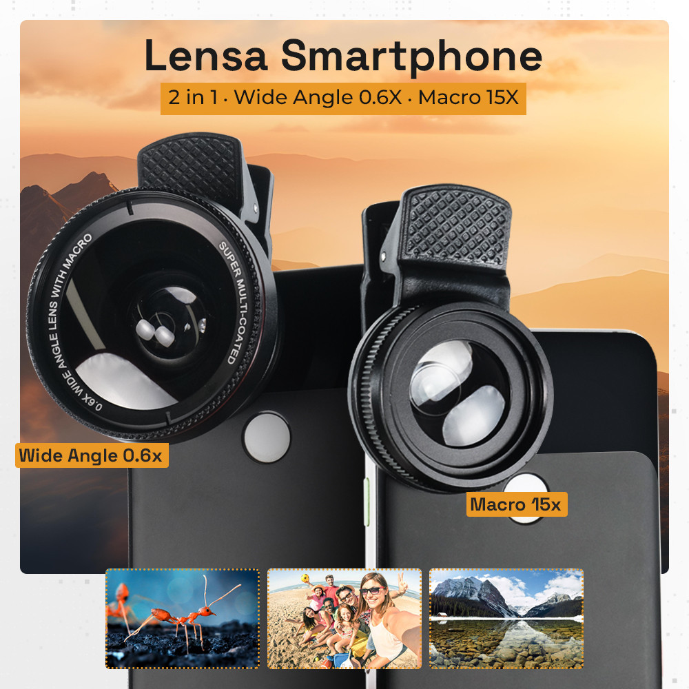 Lensa Smartphone 2in1 Wide Angle 0.6X Macro 15X