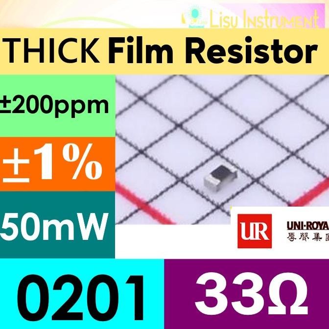 Diskon (50) 33 0201 1% 50mW Thick Film Resistor SMD 25V 1% 200ppm/C 33R 0201WMF330JTEE UNI-ROYAL lis