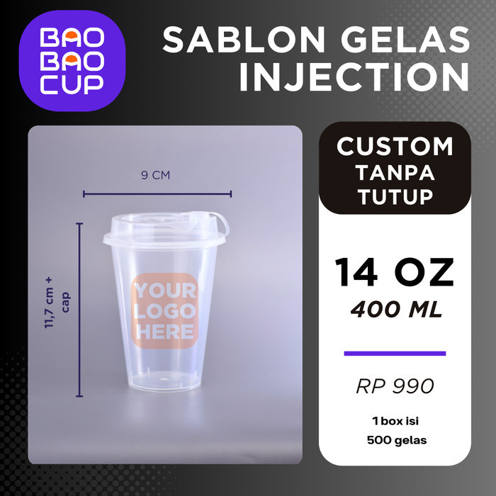 TERLARIS Sablon Cup PP Injection 14 oz TANPA LID