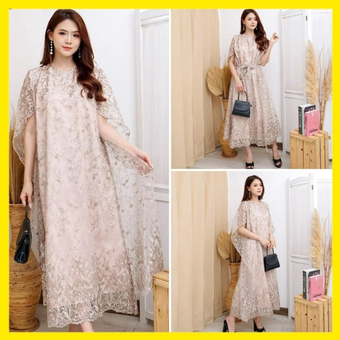 Sk08 Long Dress Kebaya Brukat Tile Bordir Furing Modern Formal Pesta