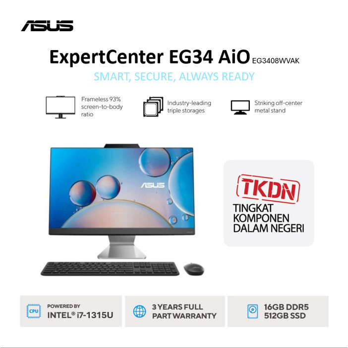 Asus Aio Tkdn Eg3408Wvak-Bpc385W I3-1315U 8Gb 512Gb W11 23.8 Inch Fhd