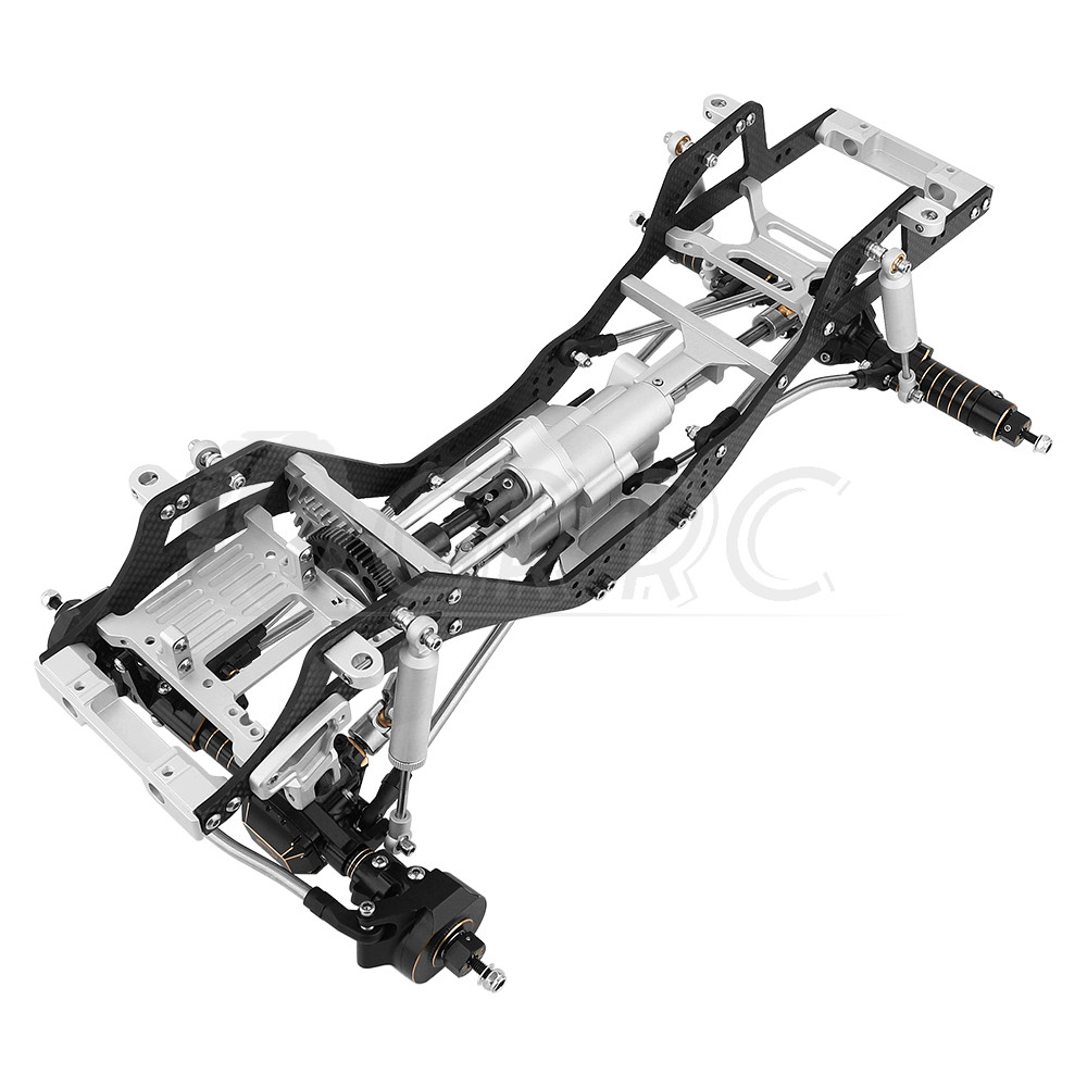 GANC Carbon Fiber Chassis Car Frame with Gearbox Links Drive Shaft Brass Axles for 1/10 RC Axial SCX